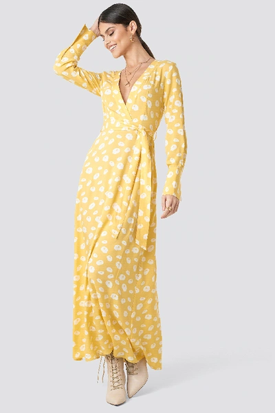 Shop Milena Karl X Na-kd Deep V-neck Maxi Dress - Yellow