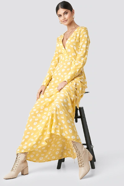 Shop Milena Karl X Na-kd Deep V-neck Maxi Dress - Yellow