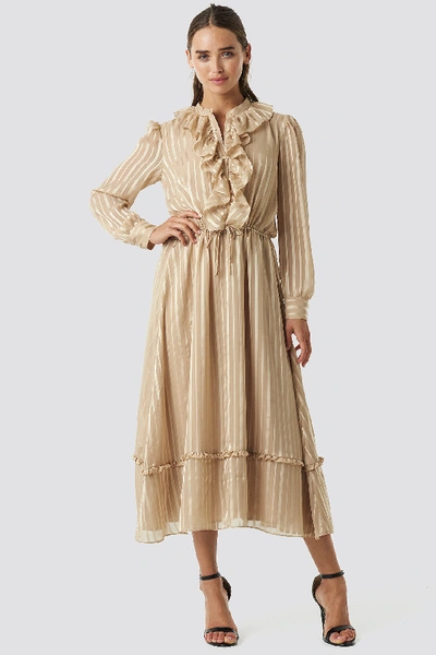 Shop Na-kd Printed Frill Detailed Ankle Dress - Beige