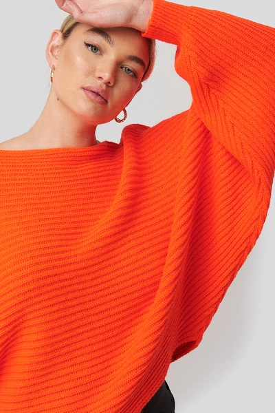 Shop Na-kd Ribbed Batwing Sweater - Orange In Neon Orange