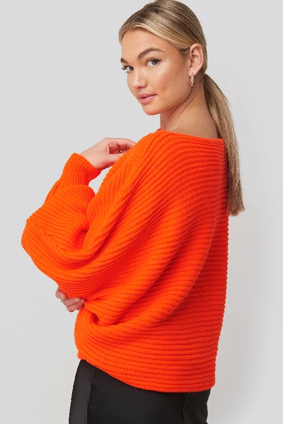 Shop Na-kd Ribbed Batwing Sweater - Orange In Neon Orange