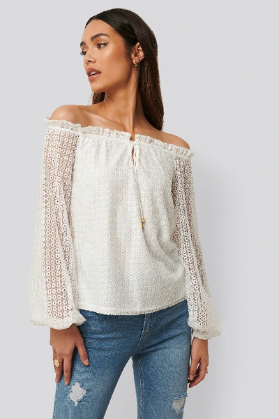 Shop Anika Teller X Na-kd Off Shoulder Ruffle Blouse - White