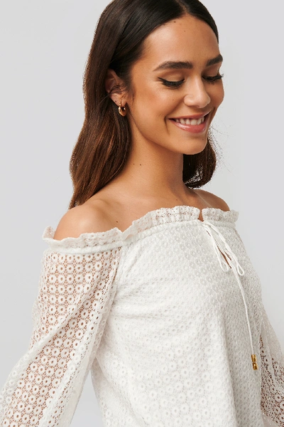 Shop Anika Teller X Na-kd Off Shoulder Ruffle Blouse - White