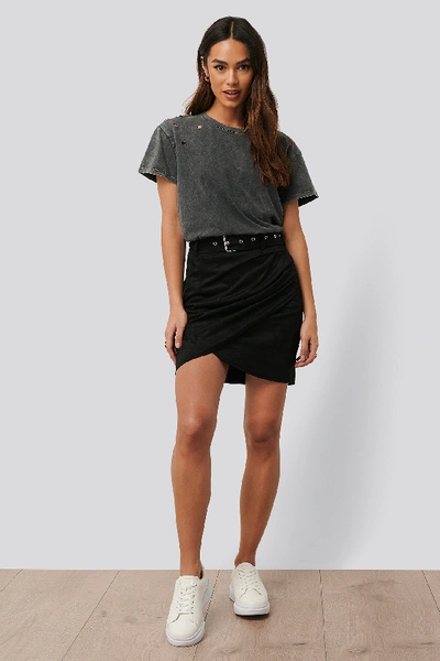 Shop Anika Teller X Na-kd Faux Suede Overlap Mini Skirt - Black