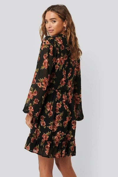 Shop Na-kd Long Sleeve Flowy Mini Dress - Multicolor In Black/red Flower