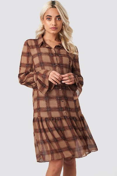 Shop Na-kd Checked Chiffon Shirt Dress Brown