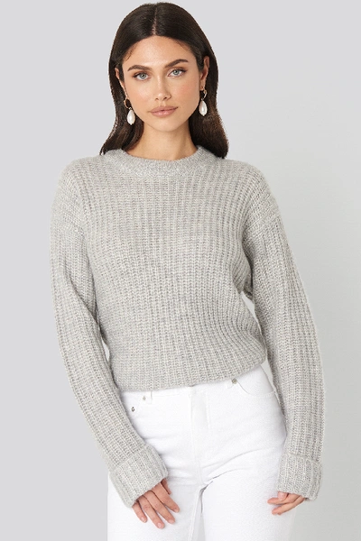 Shop Na-kd Folded Sleeve Round Neck Knitted Sweater - Grey