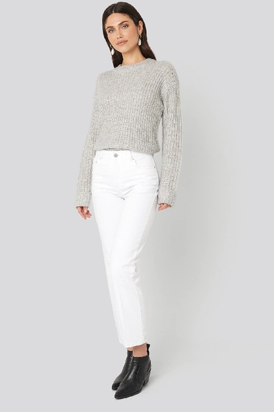 Shop Na-kd Folded Sleeve Round Neck Knitted Sweater - Grey
