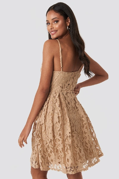 Shop Na-kd Lace Strap Mini Dress - Beige In Cream