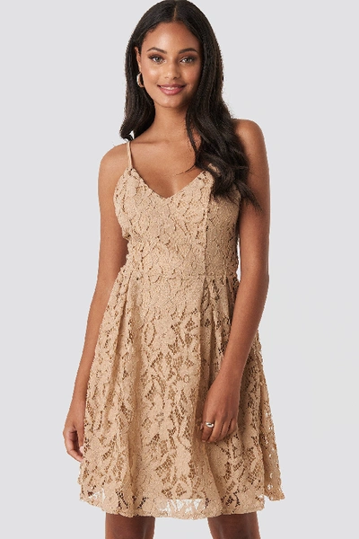 Shop Na-kd Lace Strap Mini Dress - Beige In Cream