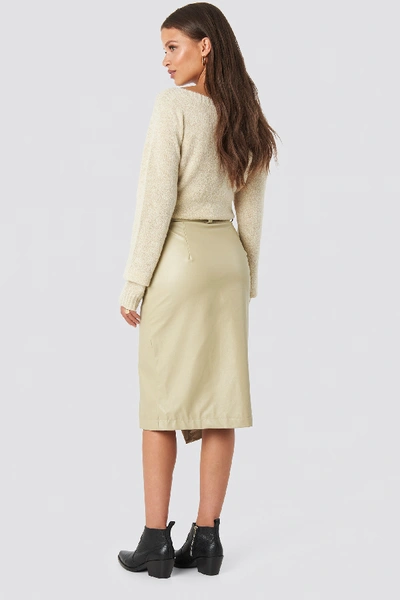 Shop Tina Maria X Na-kd Overlapped Faux Leather Midi Skirt Beige