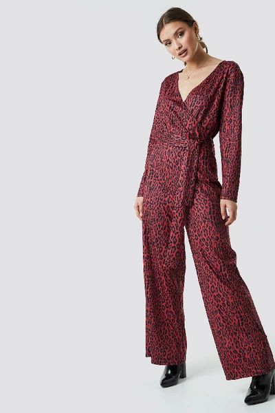 Shop Na-kd Leo Wrap Jumpsuit - Red In Red Leopard