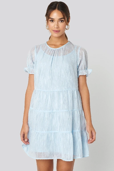 Shop Na-kd Round Neck Dobby Mini Dress - Blue In Light Blue
