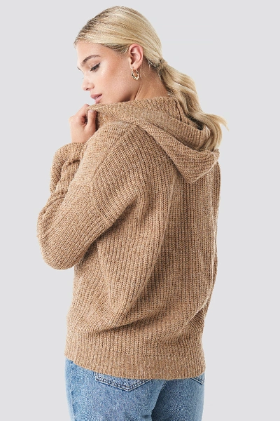 Shop Na-kd Hood Knitted Sweater - Brown,beige