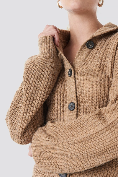 Shop Na-kd Hood Knitted Sweater - Brown,beige