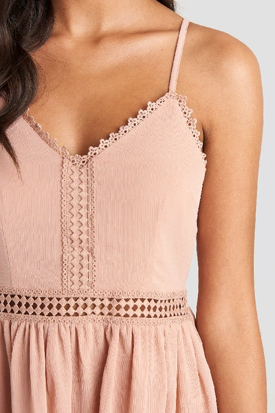 Shop Na-kd Lace Insert Flowy Mini Dress - Pink In Dusty Pink