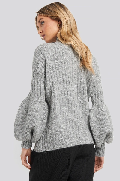 Shop Trendyol High Neck Puff Sleeve Knitted Sweater - Grey In Gray