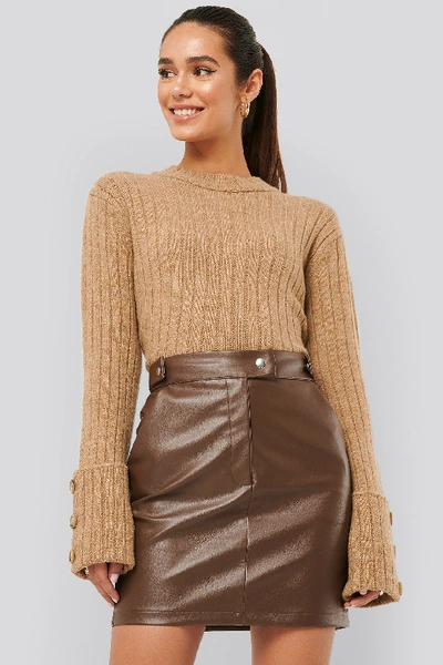 Shop Misslisibell X Na-kd Folded Sleeve Knitted Sweater - Beige In Light Beige