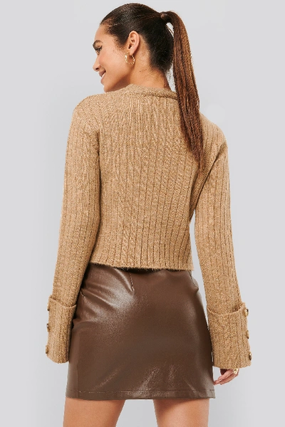 Shop Misslisibell X Na-kd Folded Sleeve Knitted Sweater - Beige In Light Beige