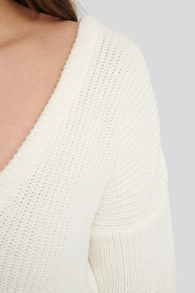 Shop Na-kd Deep Front V-neck Knitted Sweater In White