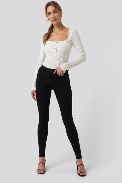 Shop Pamela X Na-kd Long Sleeve Button Detail Bodysuit - White In Off White