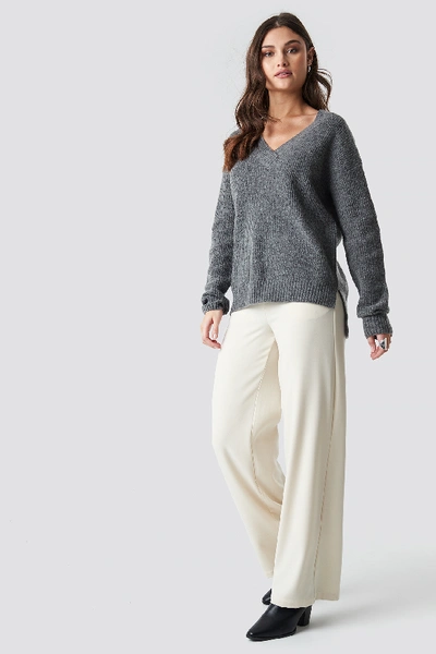 Shop Na-kd Deep V Neck Wool Blend Sweater - Grey In Grey Melange