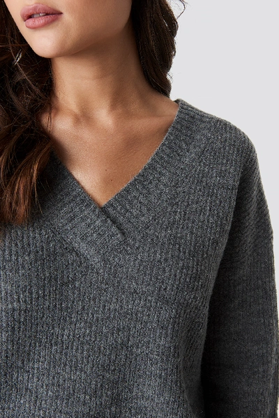 Shop Na-kd Deep V Neck Wool Blend Sweater - Grey In Grey Melange