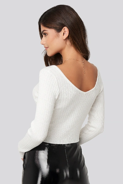 Shop Adorable Caro X Na-kd Deep V-neck Rib Top - White