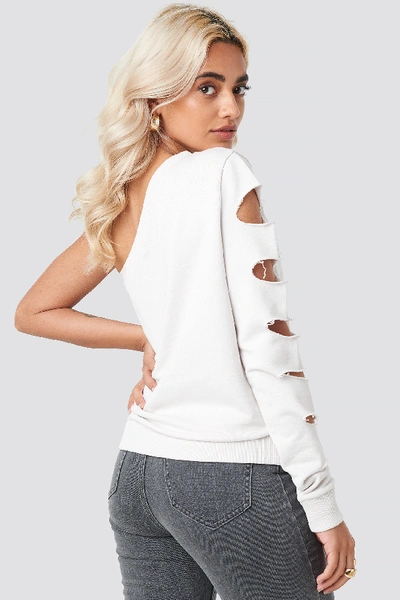 Shop Afj X Na-kd Cut Out Off Shoulder Top - White In Beige