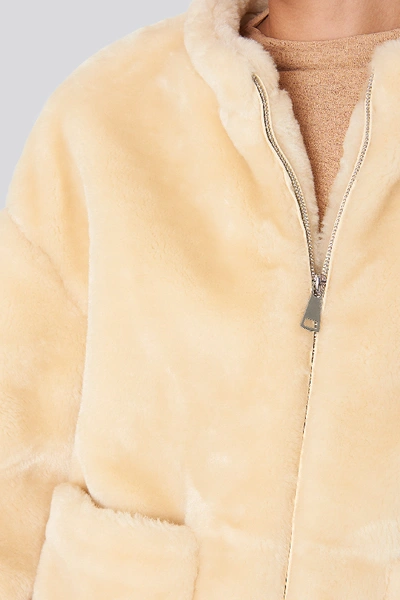 Shop Na-kd Short Front Pocket Faux Fur Jacket White In Offwhite