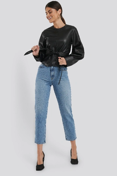 Shop Ivana Santacruz X Na-kd Highwaisted Straight Denim - Blue In Blue Wash