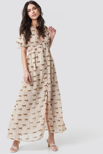 Shop Na-kd Front Button Maxi Dress - Beige In Brown