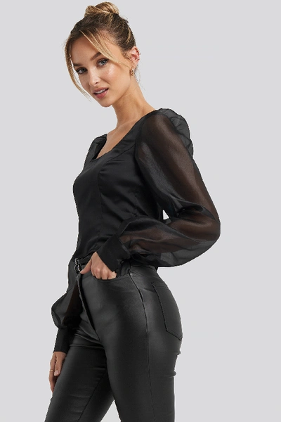 Shop Adorable Caro X Na-kd Organza Puff Sleeve Blouse - Black