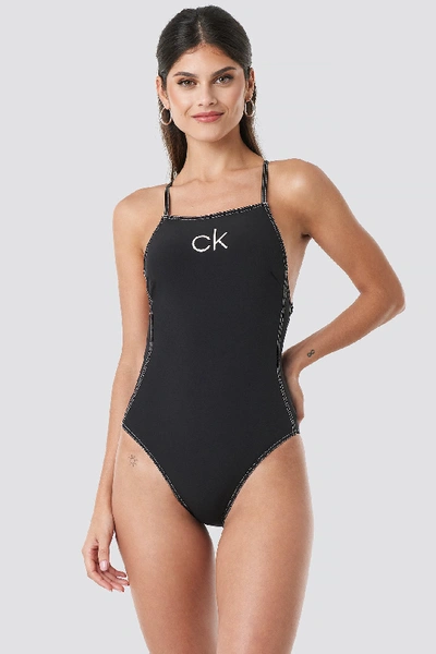 Shop Calvin Klein Apron One Piece Swimsuit Black In Pvh Black