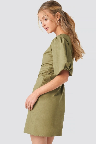 Shop Na-kd Short Puff Sleeve Button Up Dress - Green In Dark Green