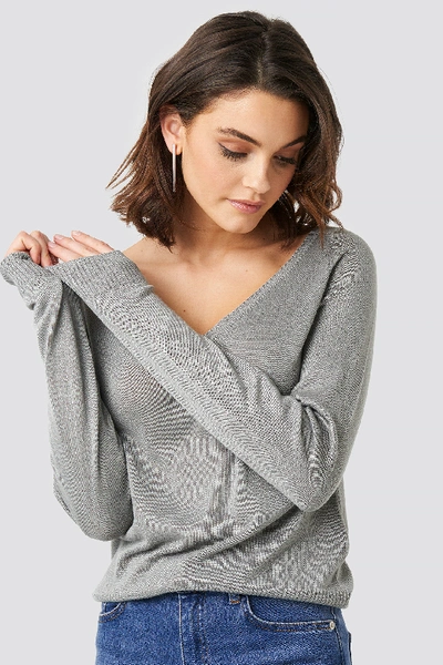 Shop Na-kd Light Knitted V-neck Sweater - Grey