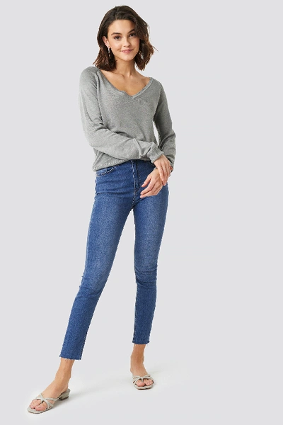 Shop Na-kd Light Knitted V-neck Sweater - Grey