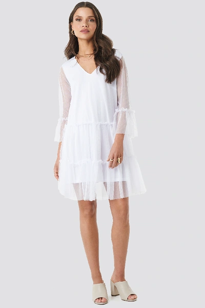 Shop Na-kd Ruffle Mesh Mini Dress White