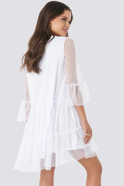 Shop Na-kd Ruffle Mesh Mini Dress White