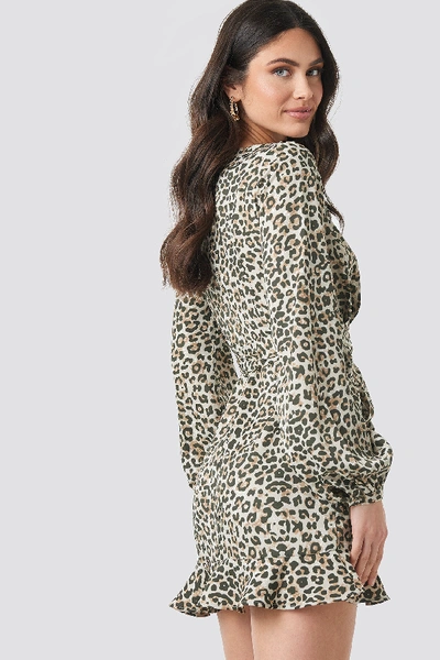 Shop Na-kd Overlap Mini Dress - Beige In Leopard