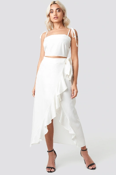 Shop Afj X Na-kd Tie Strap Cami Top - White In Stone