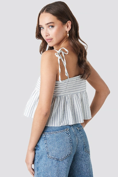 Shop Na-kd Stripe Linen Blend Ruffle Cami Top - White In Stripe Print