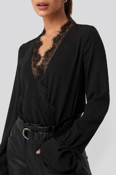 Shop Na-kd Overlap Lace Detail Bodysuit - Black