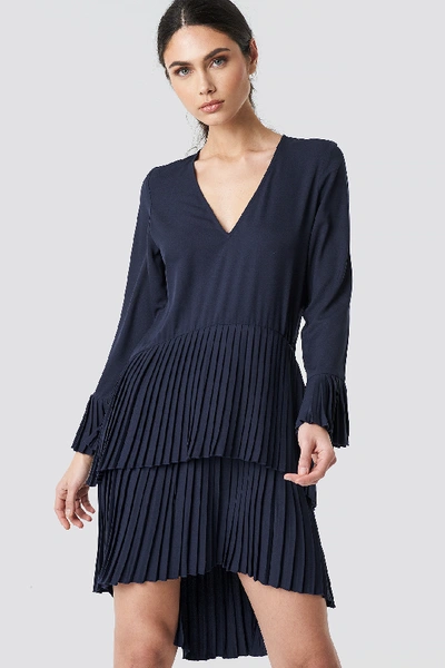 Shop Na-kd Pleat Detail Layered Mini Dress - Blue In Dark Blue