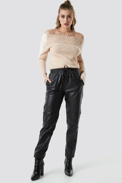 Shop Na-kd Color Block Off Shoulder Sweater Beige In Beige/white
