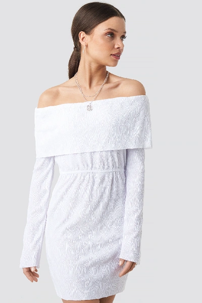 Shop Na-kd Off Shoulder Plisse Mini Dress - White