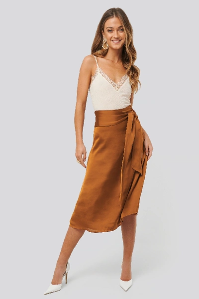 Shop Anna Skura X Na-kd Tie Waist Satin Skirt - Orange In Bronze