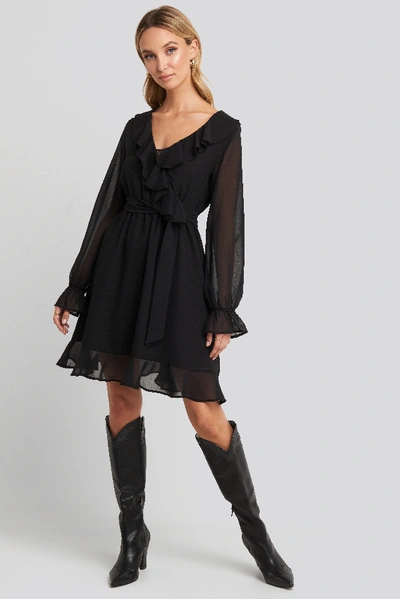 Shop Na-kd Flounce Chiffon Mini Dress - Black