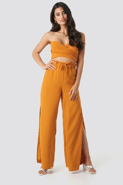 Shop Adorable Caro X Na-kd Side Slit Wide Pants - Orange