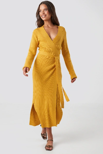 Shop Na-kd Rib Knitted Dress - Yellow In Mustard